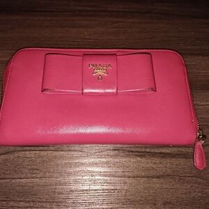 Prada Pink Saffiano Leather Long Zip Continental Wallet